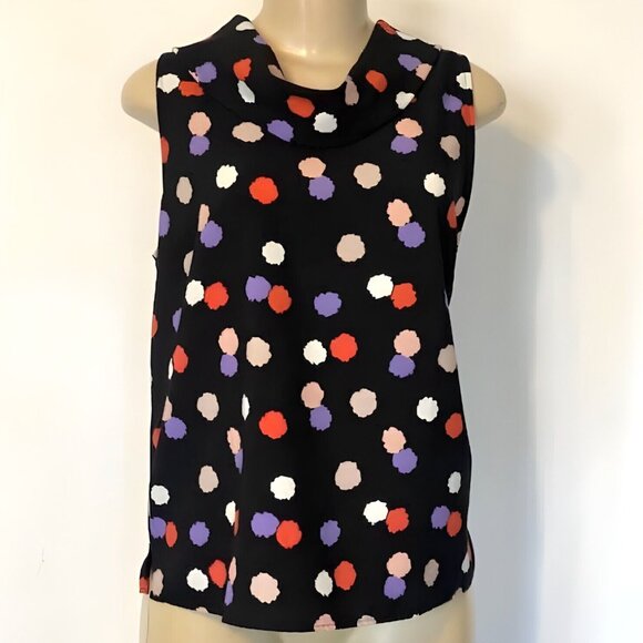 Ann Taylor Multicolor Polka Dot Sleeveless Top Women Size Medium Cowl Neck Work - Picture 1 of 6
